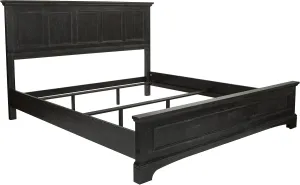 OSP Home Furnishings Farmhouse Basics King Bed Set with Headboard, Footboard and Side Panels Plus Bedframe, Rustic Black Finish