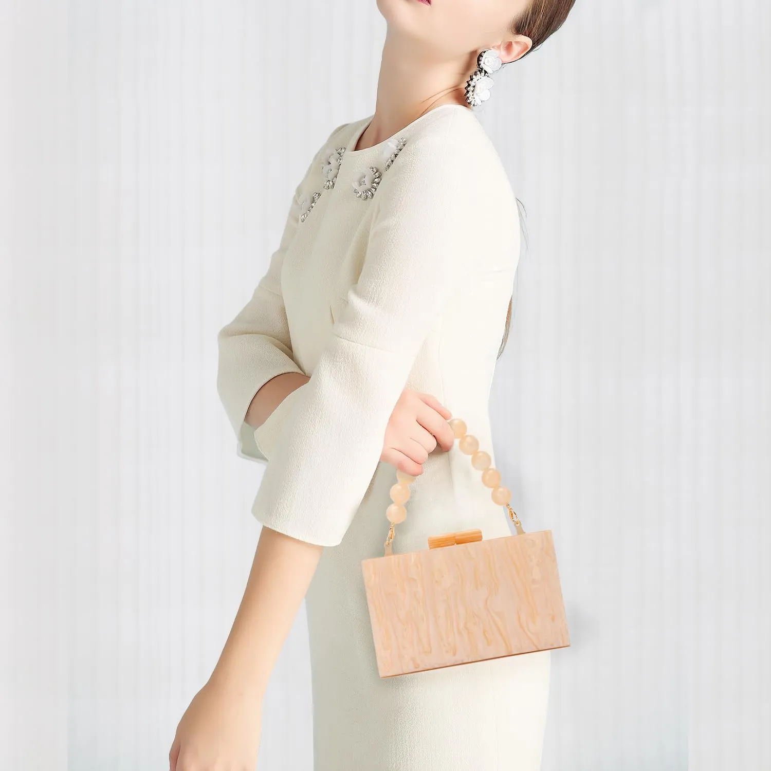 Oweisong Women Acrylic Clutch Purse Formal Wedding Evening Handbag Marble Party Shoulder Crossbody Bag with Bead Chain