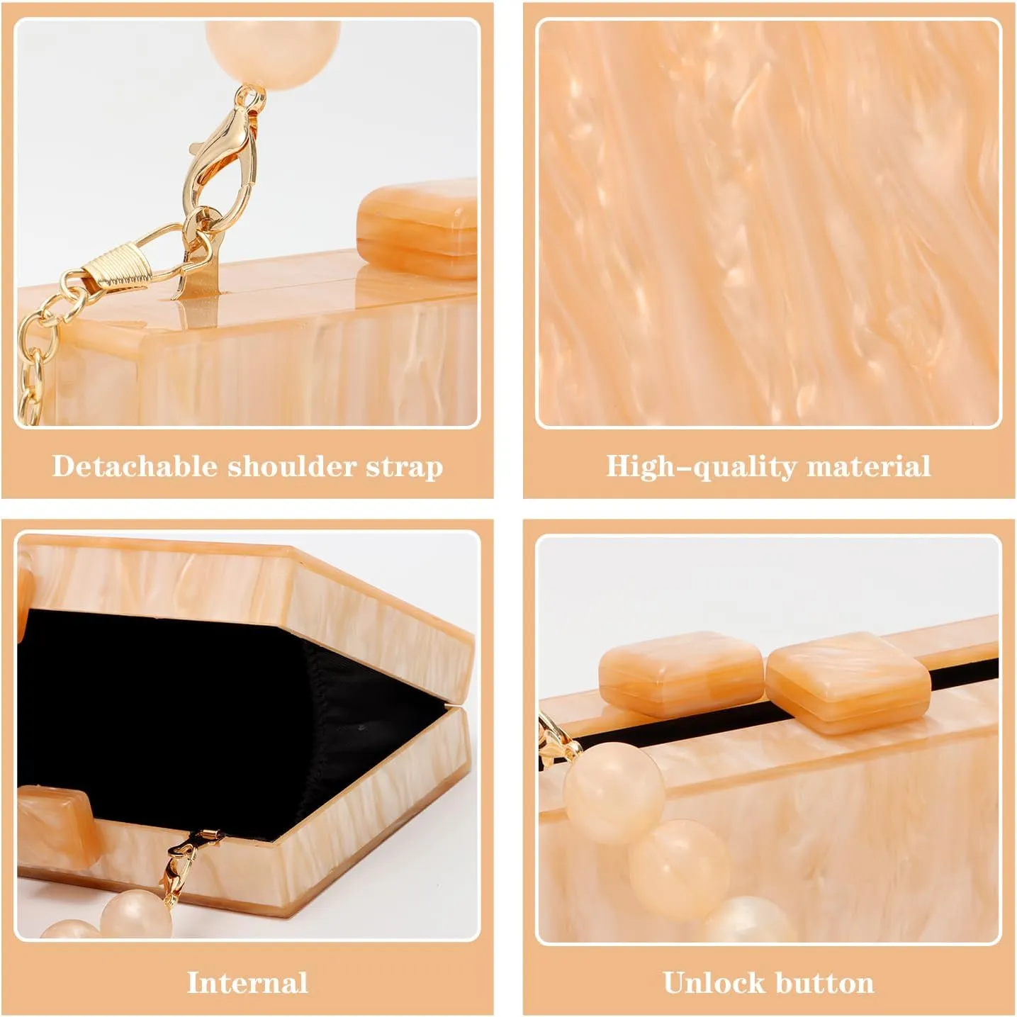 Oweisong Women Acrylic Clutch Purse Formal Wedding Evening Handbag Marble Party Shoulder Crossbody Bag with Bead Chain