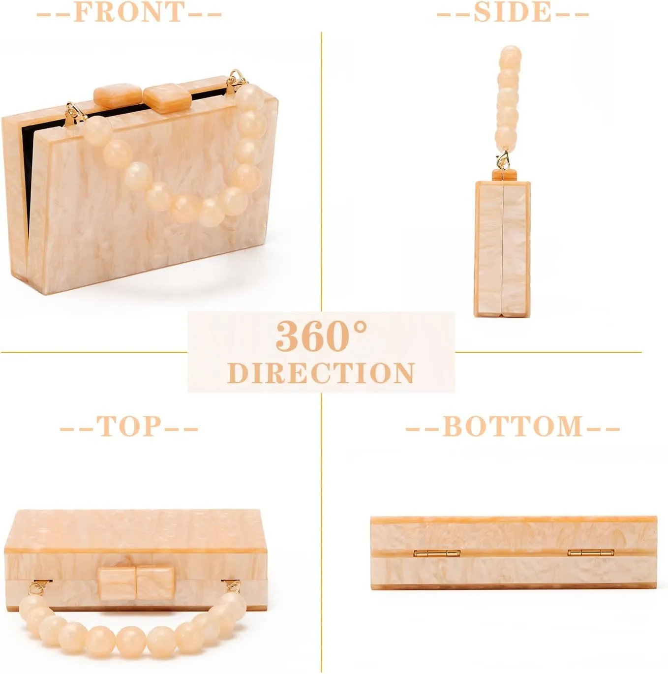 Oweisong Women Acrylic Clutch Purse Formal Wedding Evening Handbag Marble Party Shoulder Crossbody Bag with Bead Chain