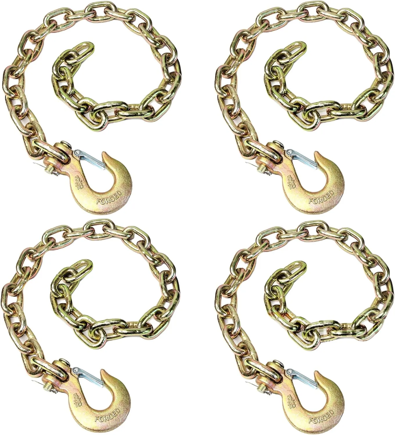 (Pack of 4) 35-Inch Trailer Safety Chain with 5/16-In Clevis Snap Hook, 18,800 lbs Break Strength