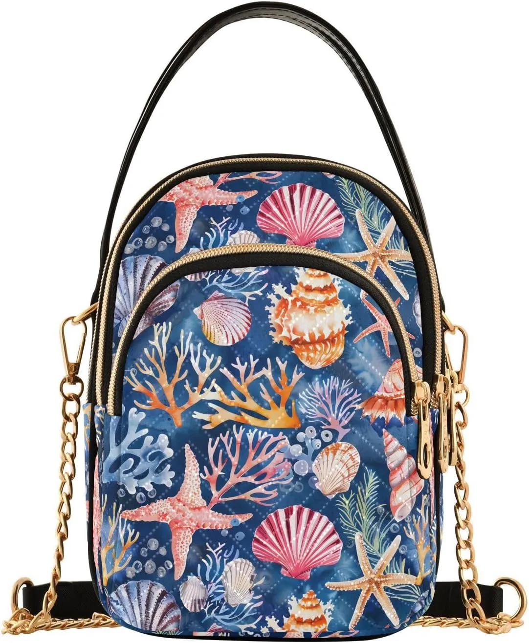 Painting Starfish Coral Reef Seashell Crossbody Bag for Women Mini Cell Phone Purse Women's Shoulder Handbag