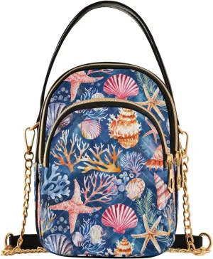 Painting Starfish Coral Reef Seashell Crossbody Bag for Women Mini Cell Phone Purse Women's Shoulder Handbag
