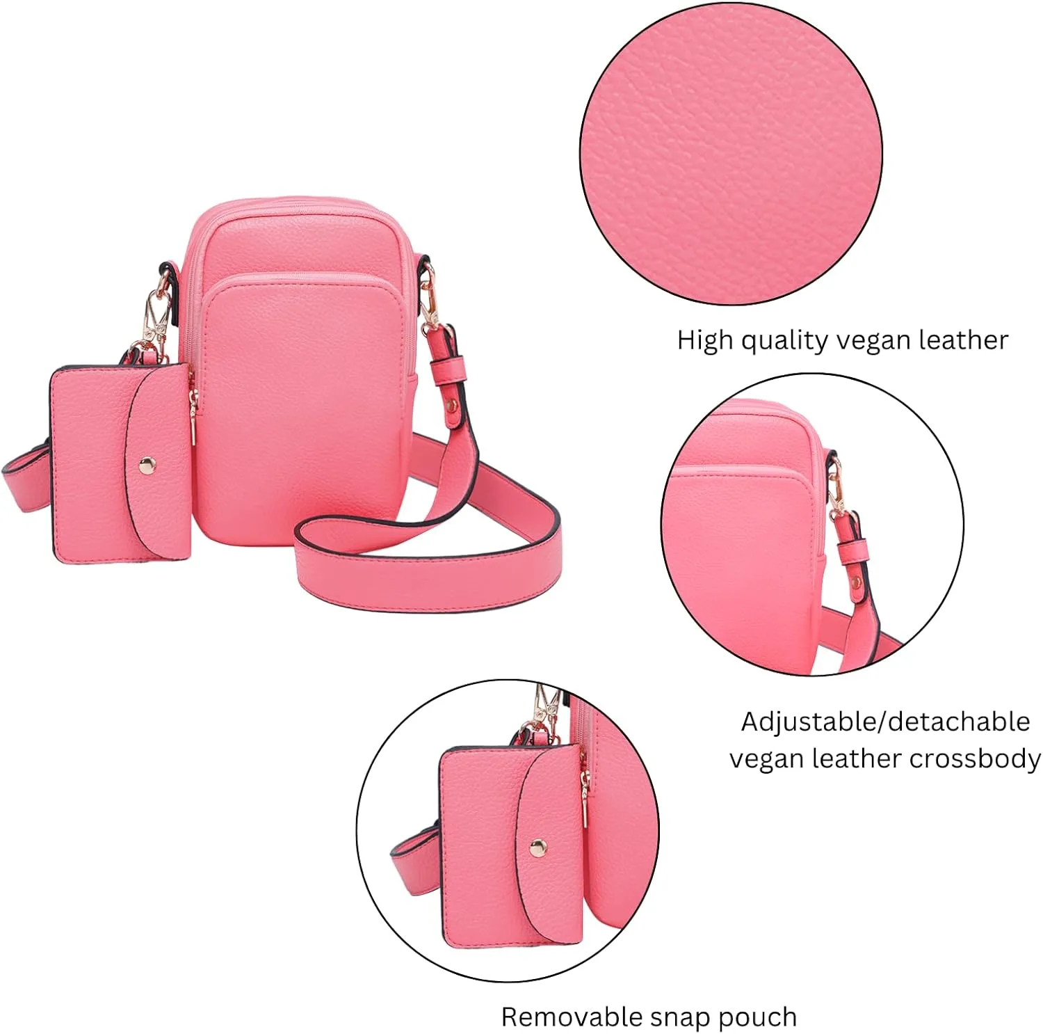Parker Crossbody Bags for Women Vegan Leather Travel Purse Small Shoulder Handbags with Detachable Snap Pouch