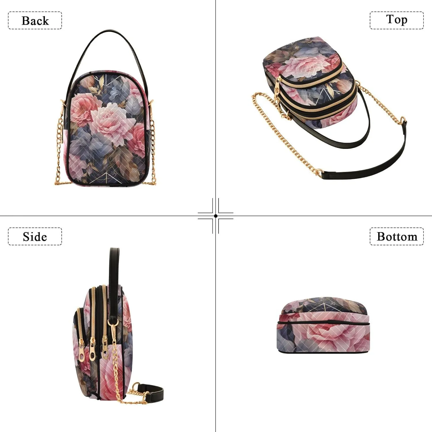 Parrots and Tropical Flowers Women's Crossbody Bags, Casual Crossbody Purse Gold Chain Crossbody Bag