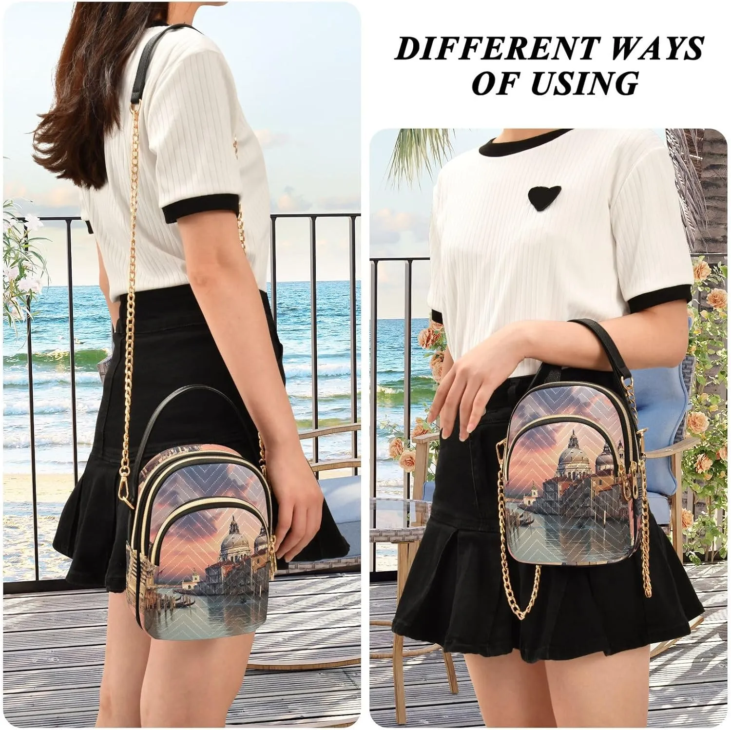Parrots and Tropical Flowers Women's Crossbody Bags, Casual Crossbody Purse Gold Chain Crossbody Bag