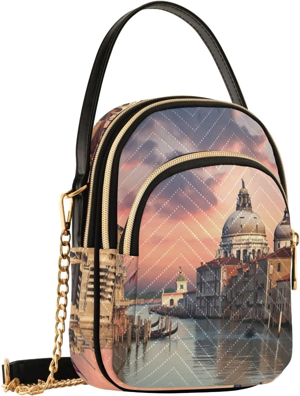 Parrots and Tropical Flowers Women's Crossbody Bags, Casual Crossbody Purse Gold Chain Crossbody Bag
