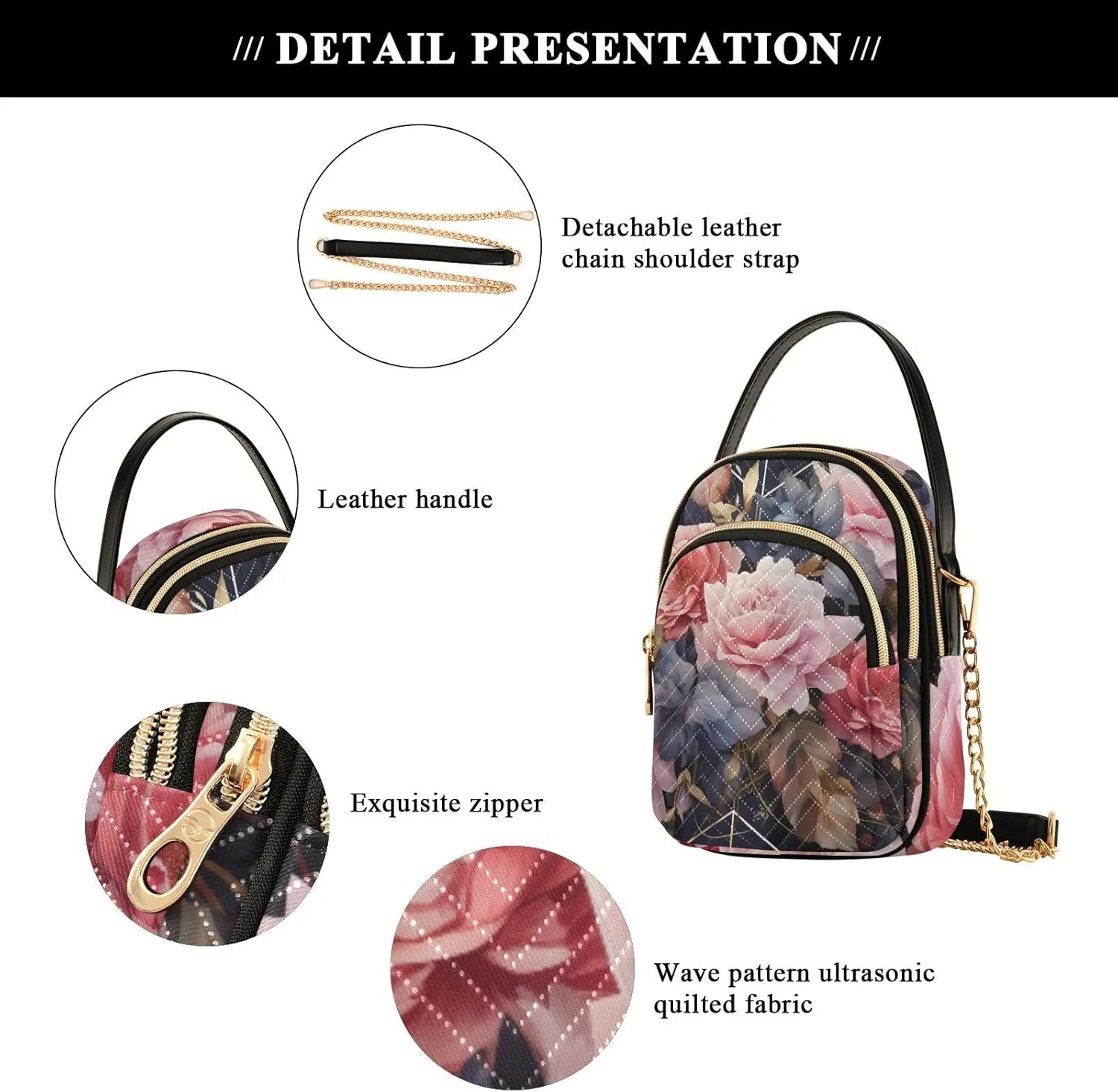 Parrots and Tropical Flowers Women's Crossbody Bags, Casual Crossbody Purse Gold Chain Crossbody Bag