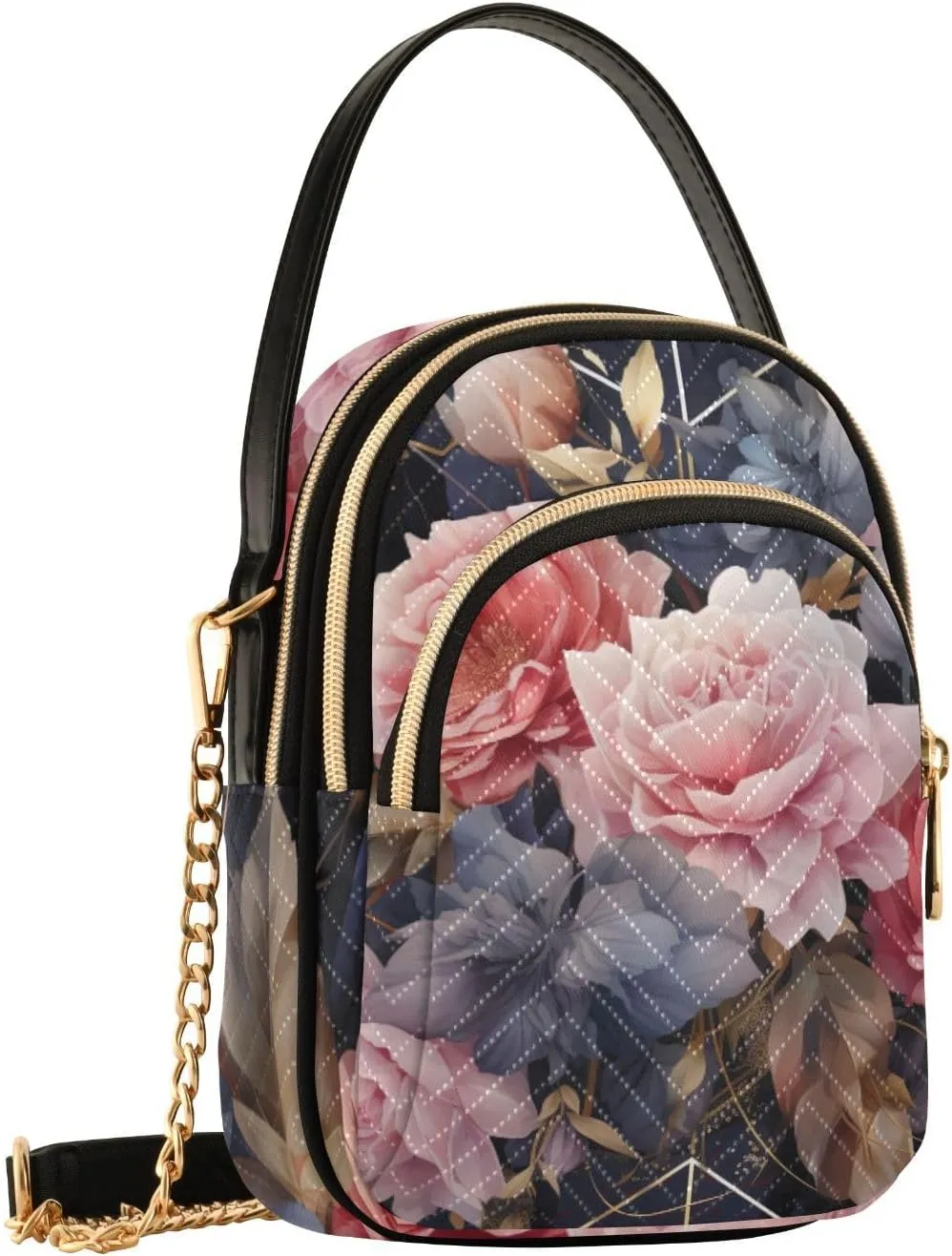 Parrots and Tropical Flowers Women's Crossbody Bags, Casual Crossbody Purse Gold Chain Crossbody Bag
