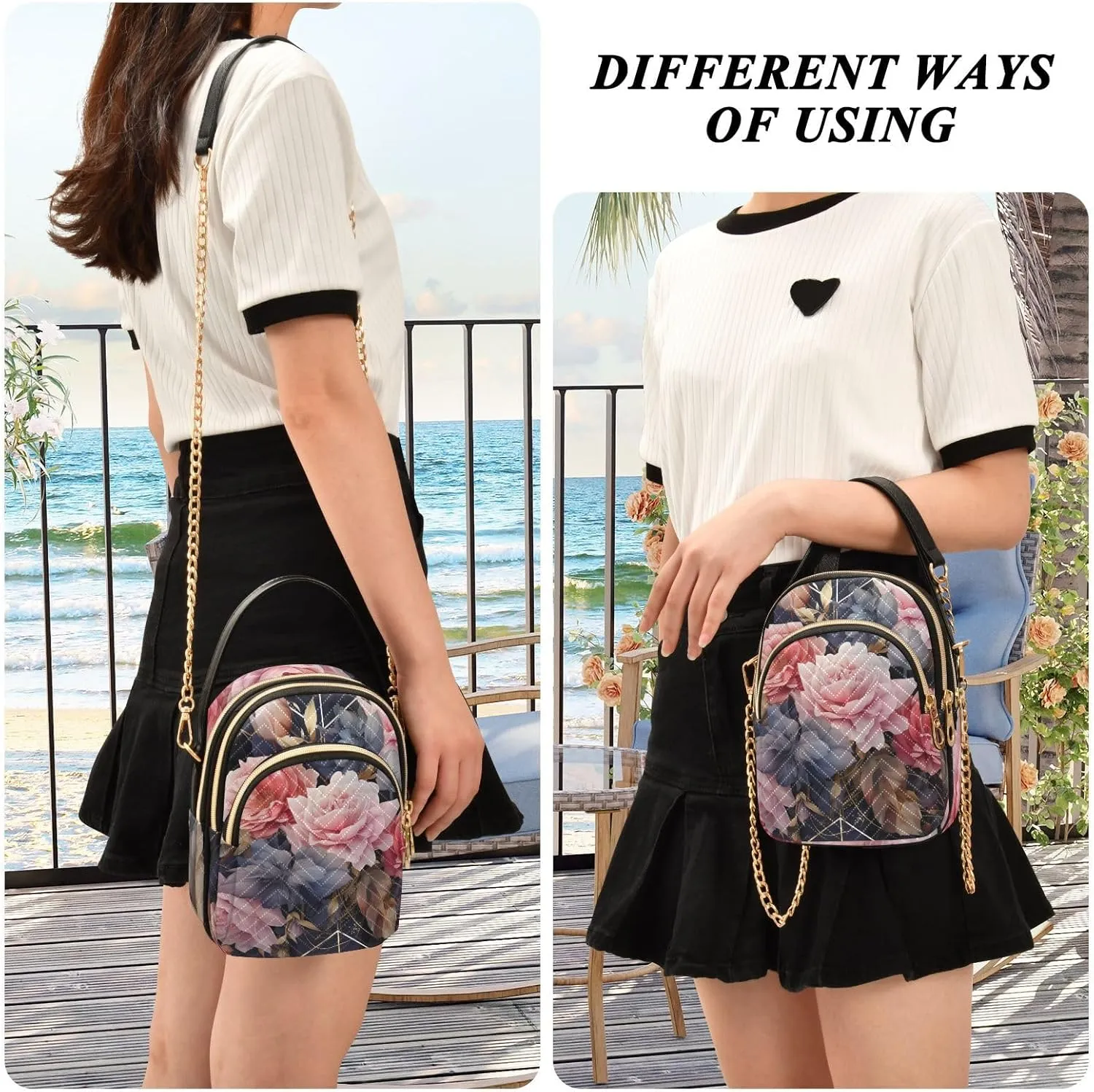 Parrots and Tropical Flowers Women's Crossbody Bags, Casual Crossbody Purse Gold Chain Crossbody Bag