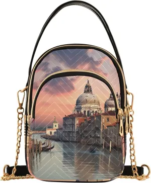 Parrots and Tropical Flowers Women's Crossbody Bags, Casual Crossbody Purse Gold Chain Crossbody Bag