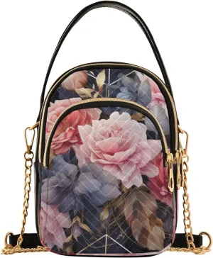Parrots and Tropical Flowers Women's Crossbody Bags, Casual Crossbody Purse Gold Chain Crossbody Bag