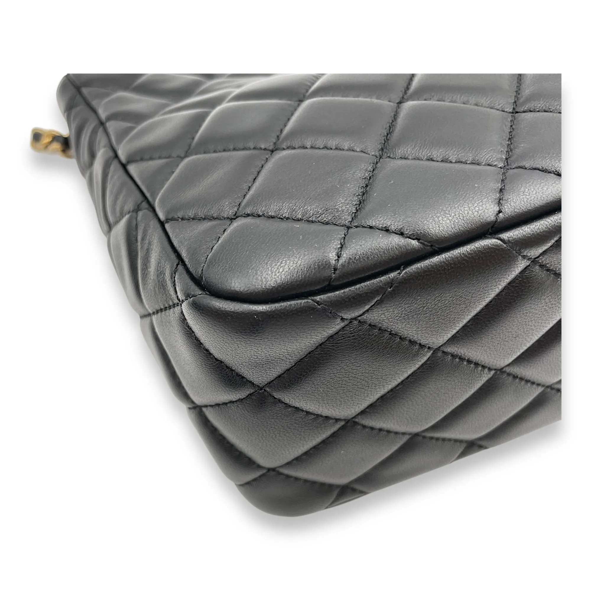 Pearl Crush Seasonal Black Crossbody Bag in Lambskin, Gold hardware
