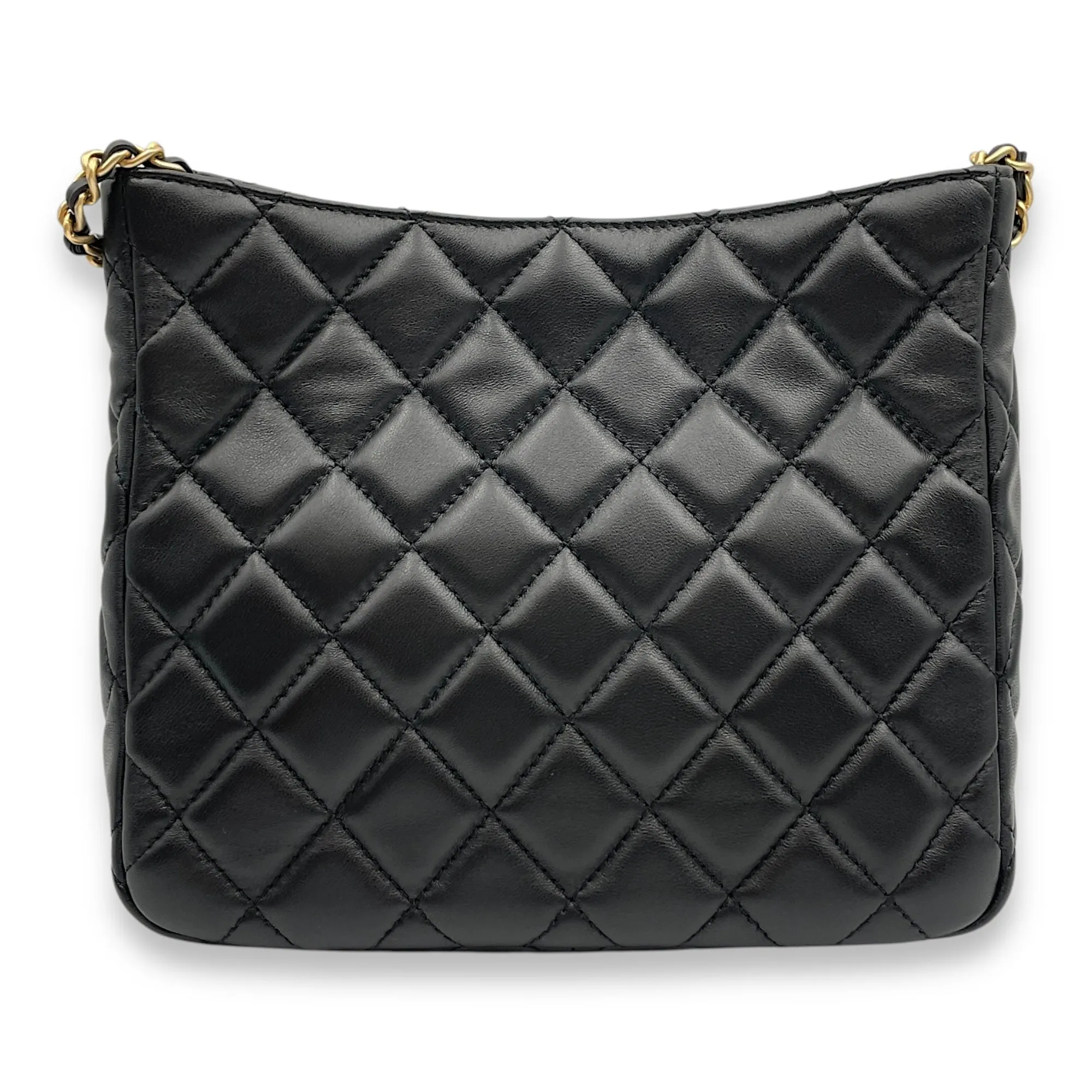 Pearl Crush Seasonal Black Crossbody Bag in Lambskin, Gold hardware