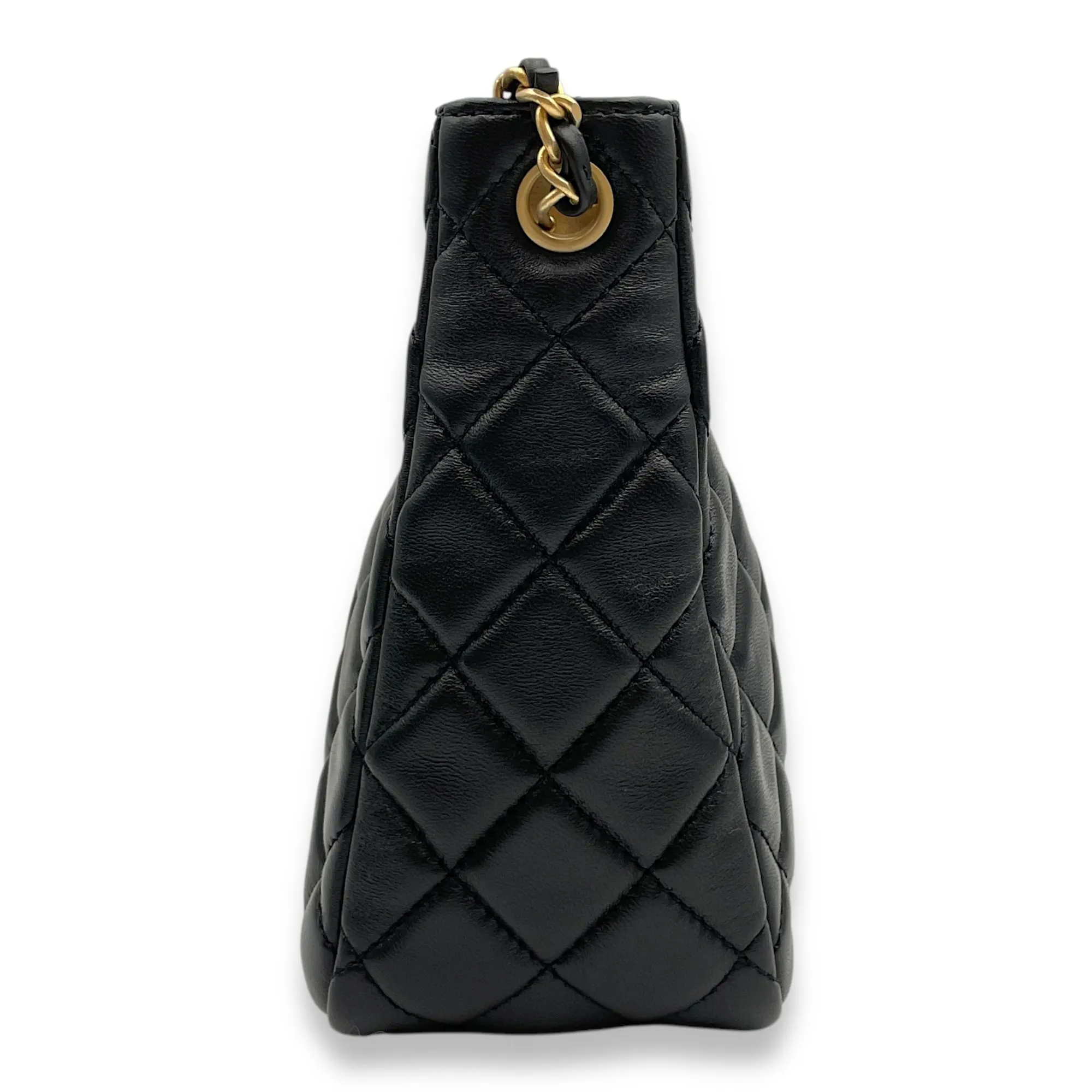 Pearl Crush Seasonal Black Crossbody Bag in Lambskin, Gold hardware