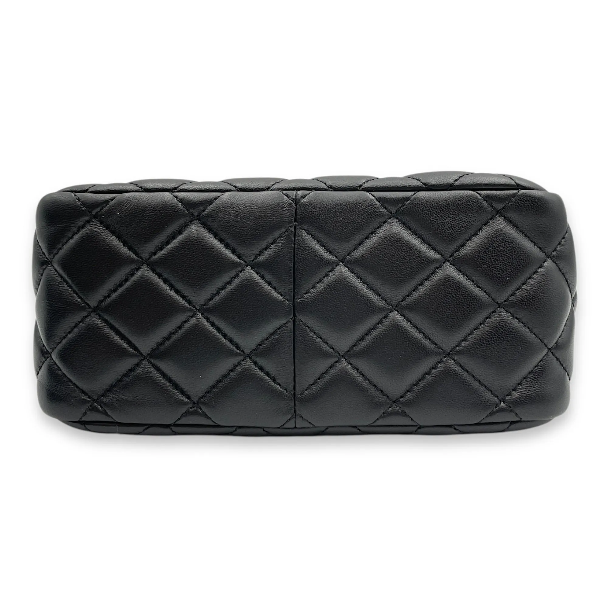 Pearl Crush Seasonal Black Crossbody Bag in Lambskin, Gold hardware
