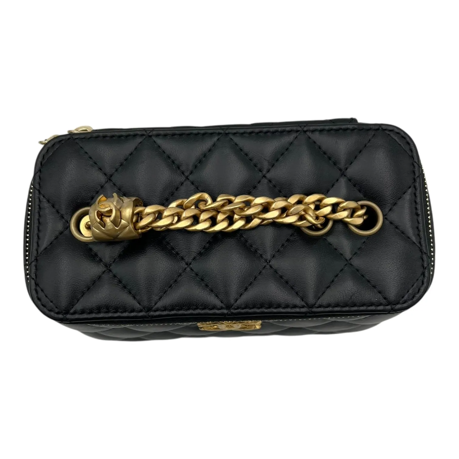 Pearl Crush Vanity Crossbody Bag Black in Lambskin, Gold hardware
