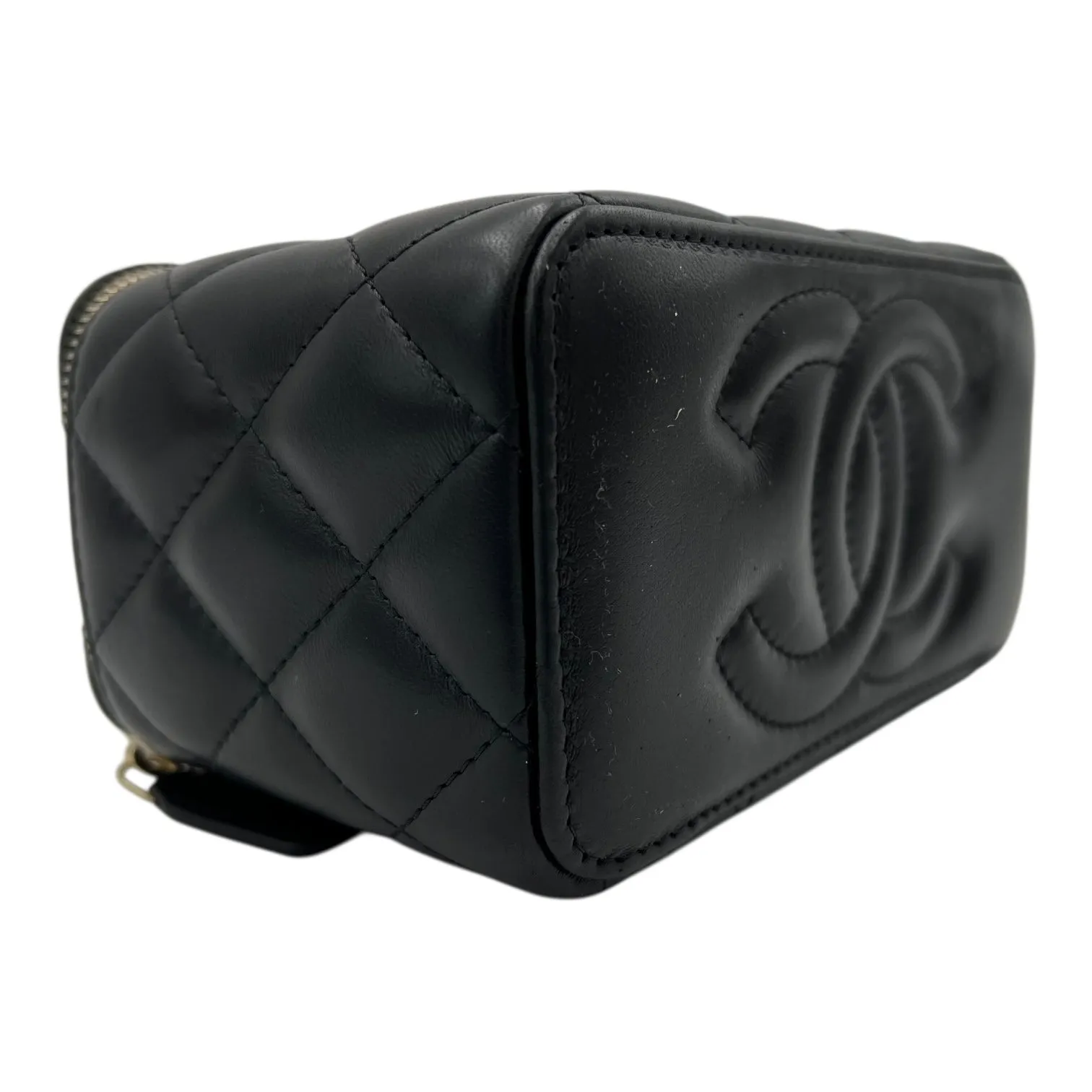 Pearl Crush Vanity Crossbody Bag Black in Lambskin, Gold hardware