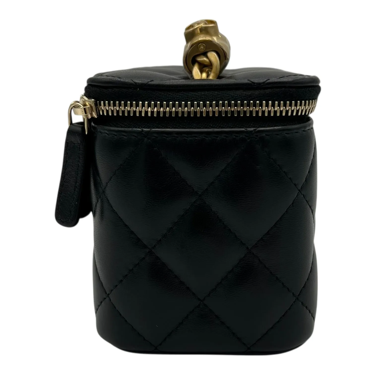 Pearl Crush Vanity Crossbody Bag Black in Lambskin, Gold hardware