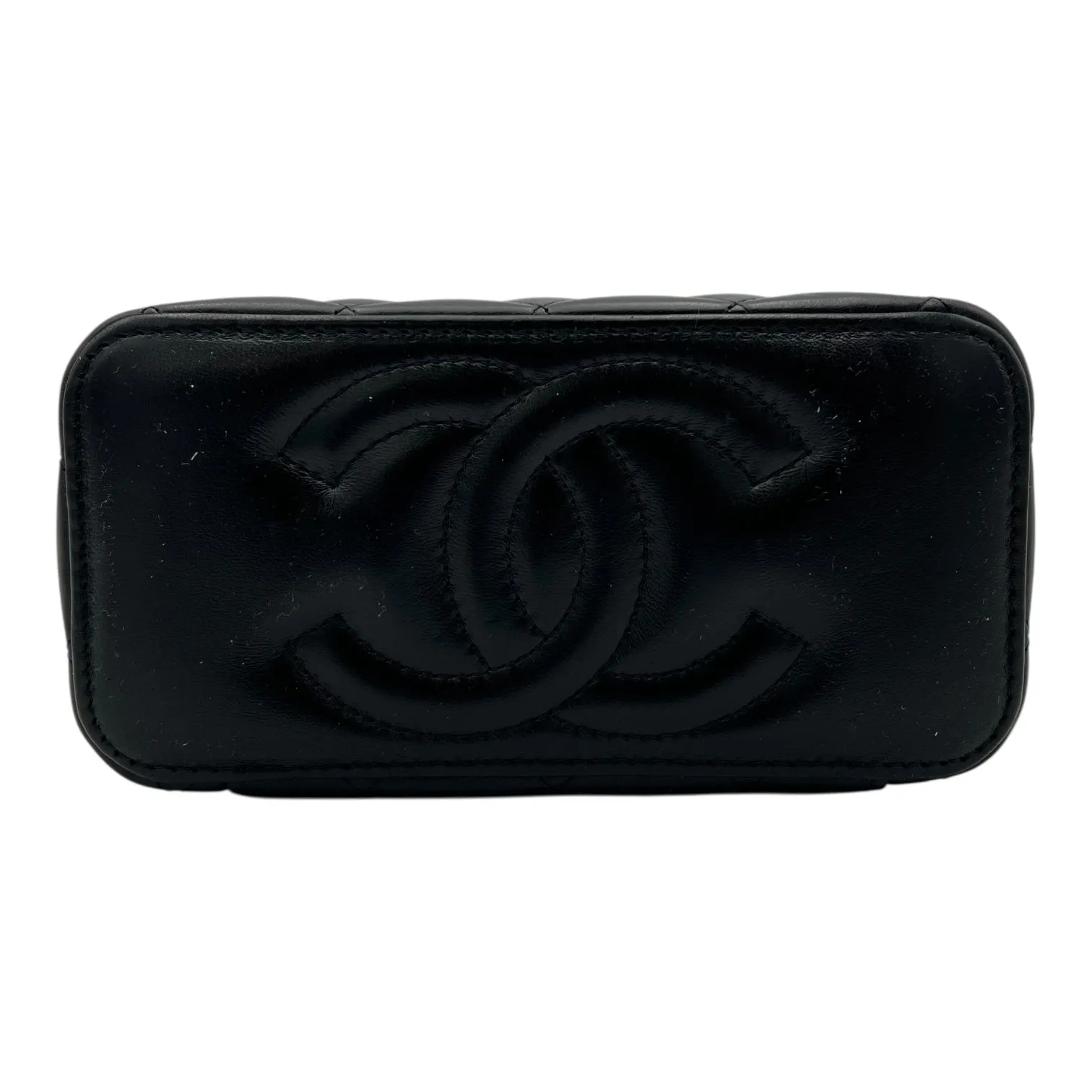 Pearl Crush Vanity Crossbody Bag Black in Lambskin, Gold hardware