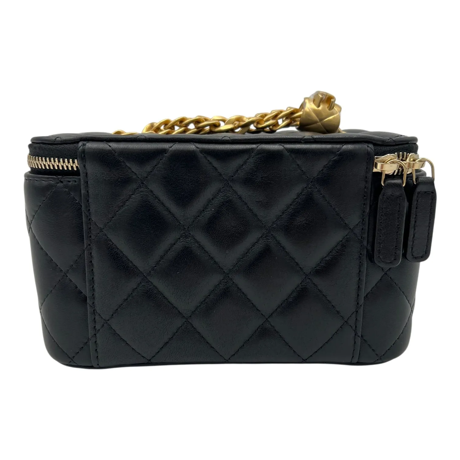 Pearl Crush Vanity Crossbody Bag Black in Lambskin, Gold hardware