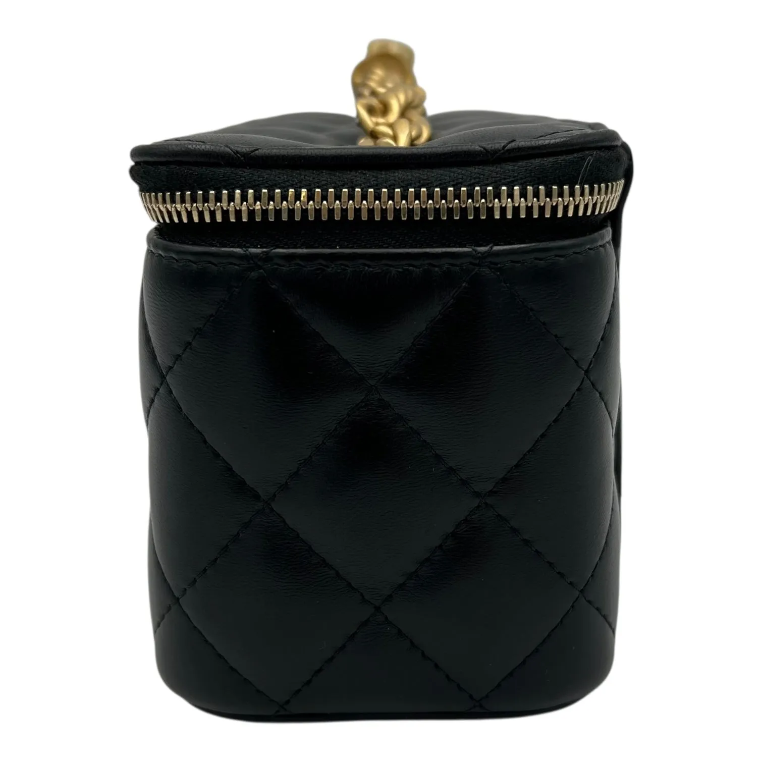 Pearl Crush Vanity Crossbody Bag Black in Lambskin, Gold hardware