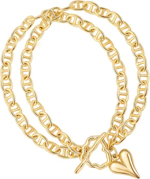 PEARLADA 18k Gold Chain Layerd Bracelet Coin Charm Toggle Bracelet Trendy Cubic Zirconia Jewelry
