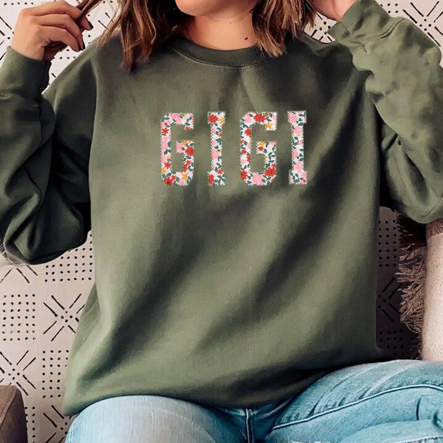Personalized Embroidered Applique Grandma Sweatshirt Custom Nana Mimi Granny Mamaw Mama Women Gift Mothers Day 2024