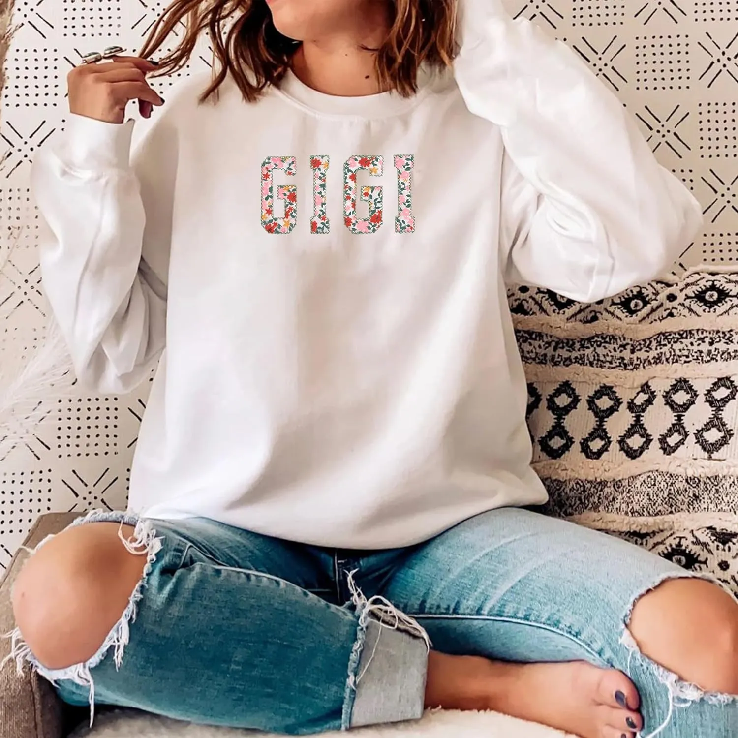 Personalized Embroidered Applique Grandma Sweatshirt Custom Nana Mimi Granny Mamaw Mama Women Gift Mothers Day 2024