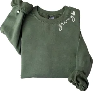 Personalized Embroidery Grandma-Nana-Mimi-Gigi-Granny With Heart Sweatshirts,Grandma Gift Mothers Day