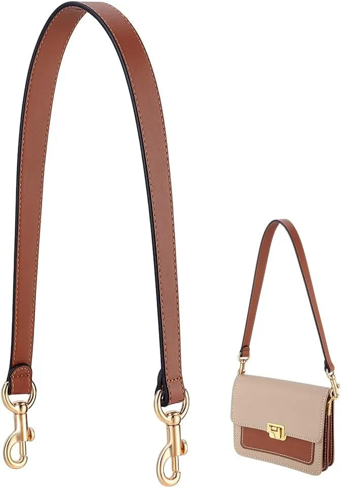 PH PandaHall 25.7 Inch Leather Bag Strap, 1 Inch Wide Purse Strap Leather Puse Handle Camel Bag Handles Replacement Handbag Strap with Golden Buckles for Women DIY Handbag Underarm Bag Shoulder Bag