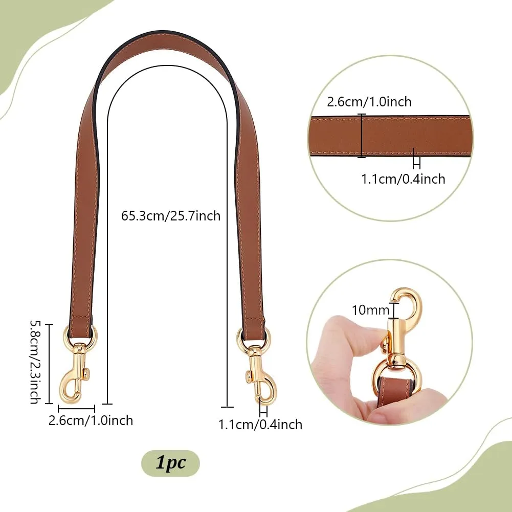 PH PandaHall 25.7 Inch Leather Bag Strap, 1 Inch Wide Purse Strap Leather Puse Handle Camel Bag Handles Replacement Handbag Strap with Golden Buckles for Women DIY Handbag Underarm Bag Shoulder Bag