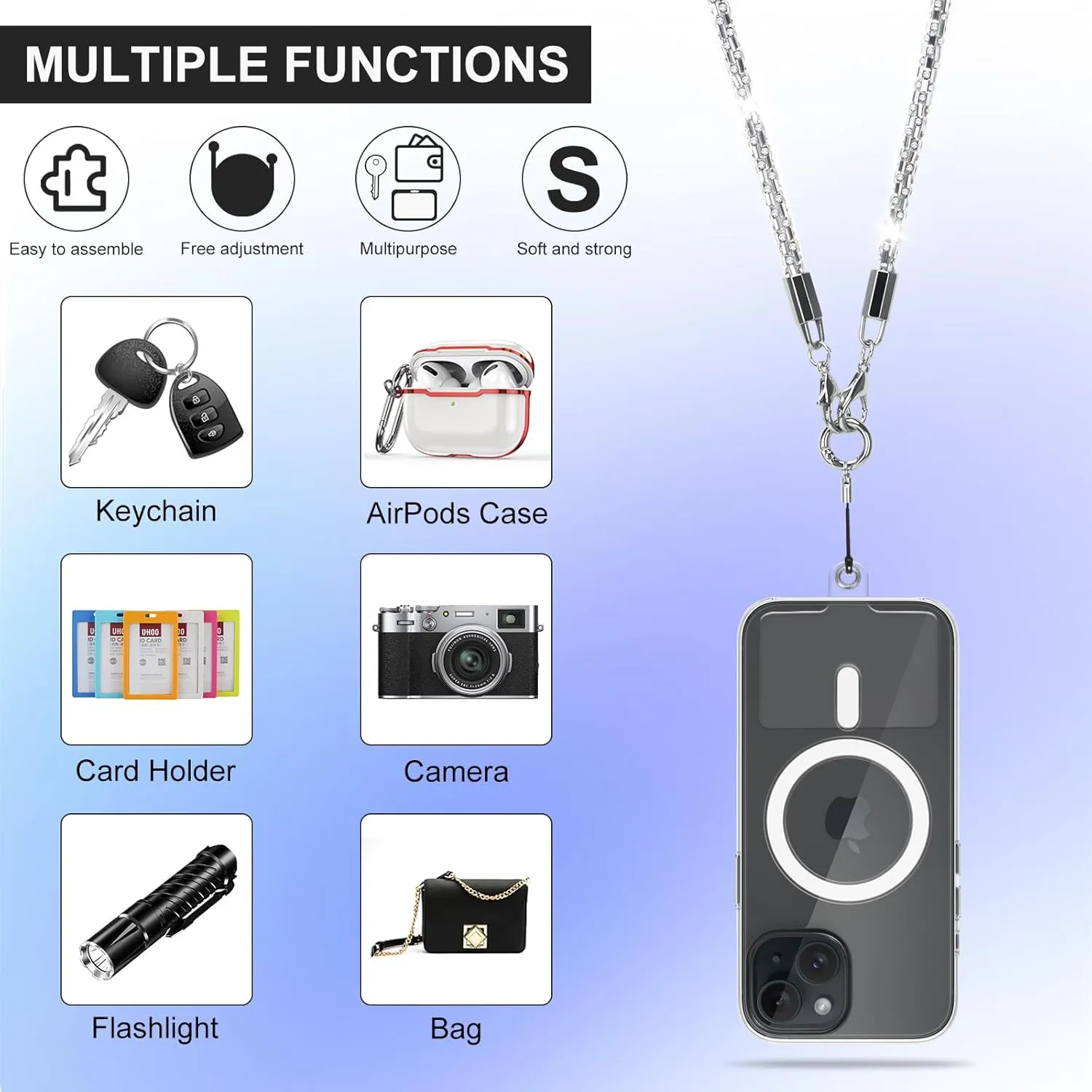 Phone Lanyard Crossbody Uersal Phone Chain, Water Diamond Anti-Theft Lanyard Suitable for most mobile phones and bags