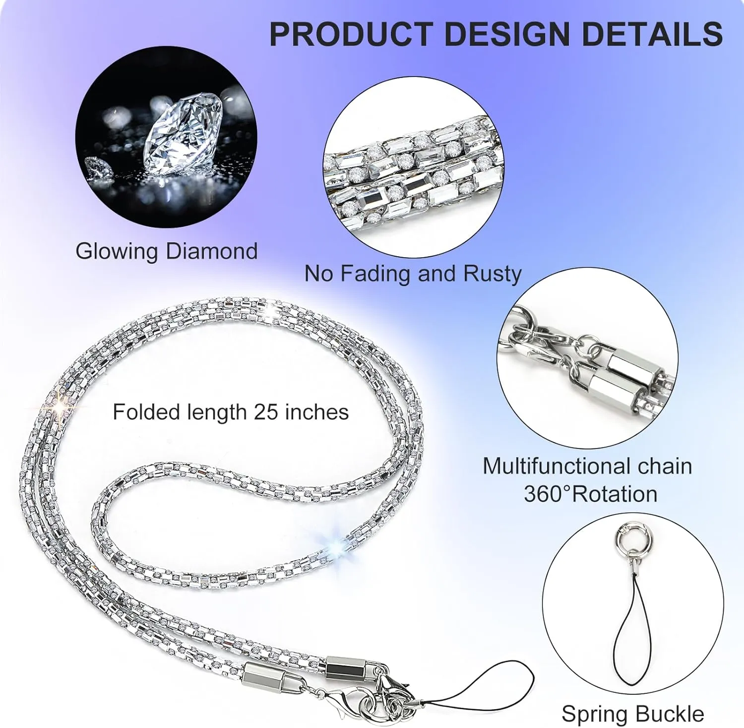 Phone Lanyard Crossbody Uersal Phone Chain, Water Diamond Anti-Theft Lanyard Suitable for most mobile phones and bags