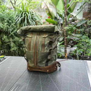 【Physical Pattern】Retro oil wax canvas backpack - backpack travel, cycling backpack, motorcycle travel - leather backpack pattern