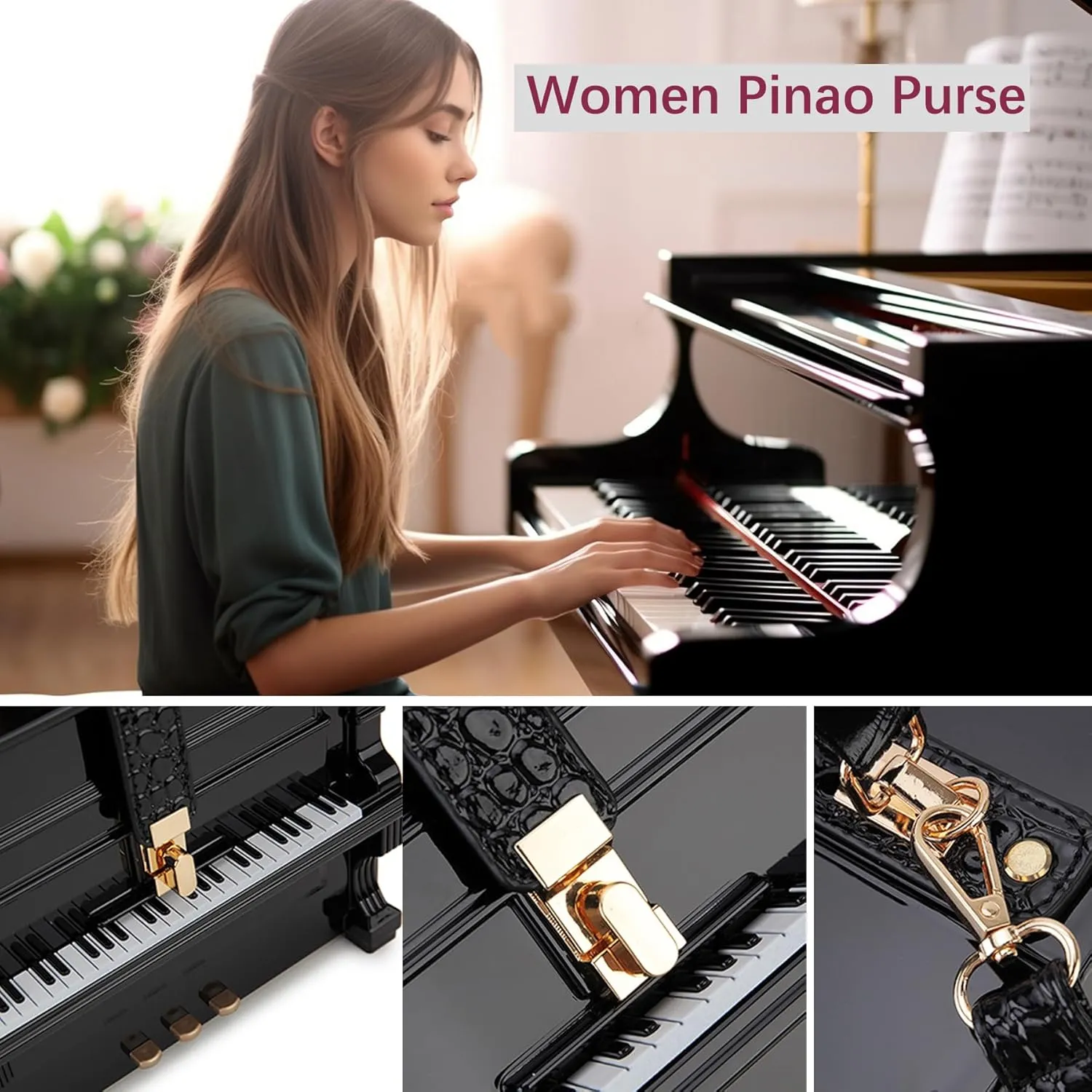 Piano Shaped Purse Handbag Women Crossbody Shoulder Bag Box Shaped Acrylic Evening Top Handle Clutch Bag Novelty Piano Purse