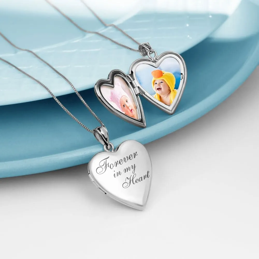 PicturesOnGold.com Forever In My Heart Locket Necklace for Women That Hold Pictures in Sterling Silver or Yellow Gold.