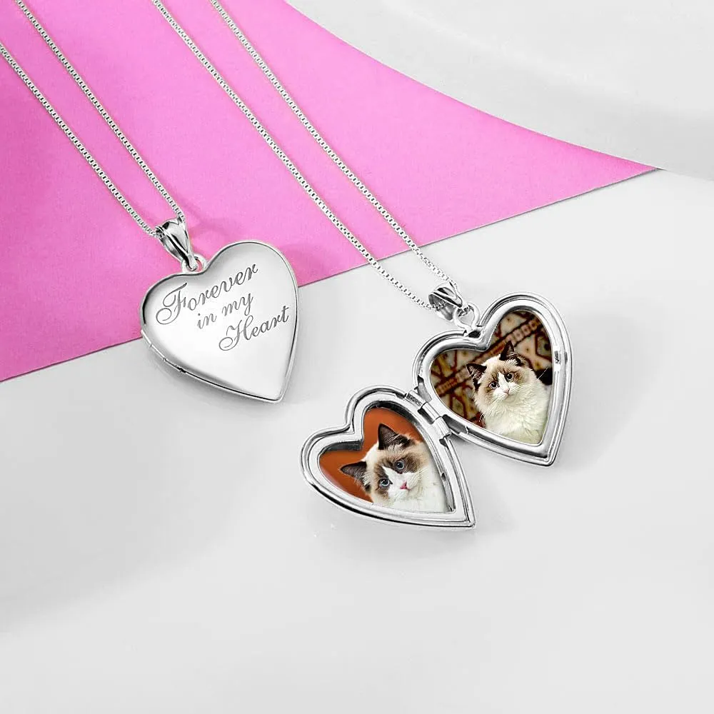 PicturesOnGold.com Forever In My Heart Locket Necklace for Women That Hold Pictures in Sterling Silver or Yellow Gold.