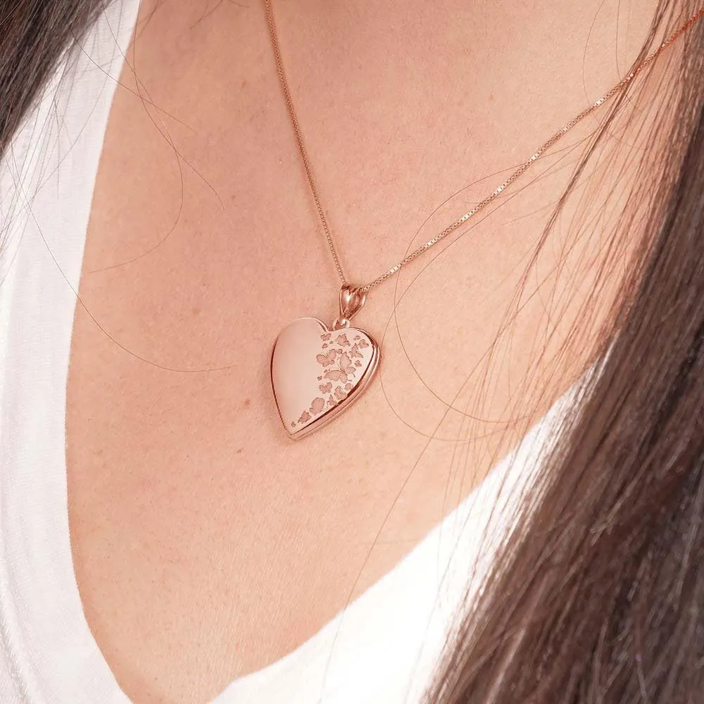 PicturesOnGold.com Personalized Heart Shaped Butterflies Photo Locket Necklace - 3/4 inch x 3/4 inch - Includes 18 inch Chain - Custom Engraved Picture Locket Necklace for Women