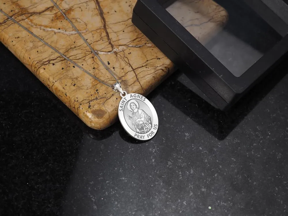 PicturesOnGold.com Saint Agnes of Rome Oval Religious Medal - 14K Yellow or White Gold, or Sterling Silver
