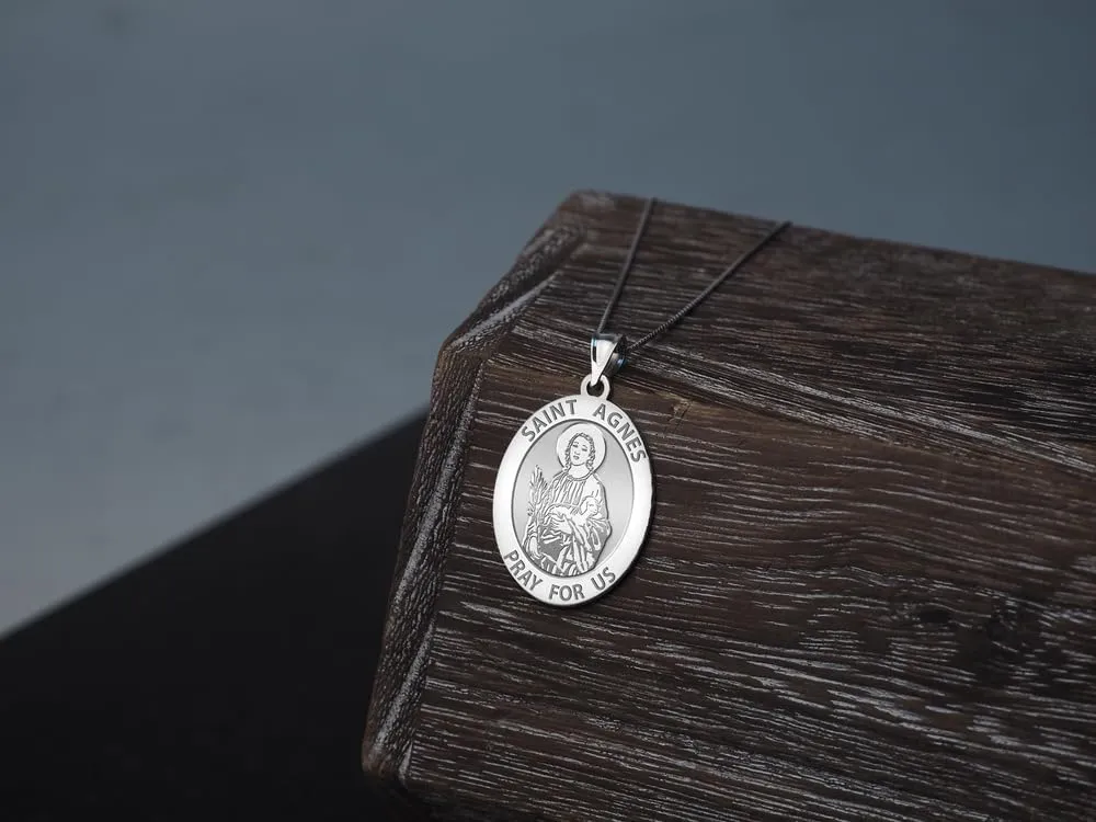 PicturesOnGold.com Saint Agnes of Rome Oval Religious Medal - 14K Yellow or White Gold, or Sterling Silver
