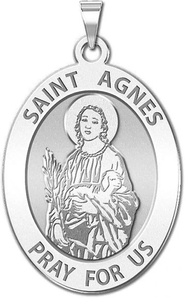 PicturesOnGold.com Saint Agnes of Rome Oval Religious Medal - 14K Yellow or White Gold, or Sterling Silver