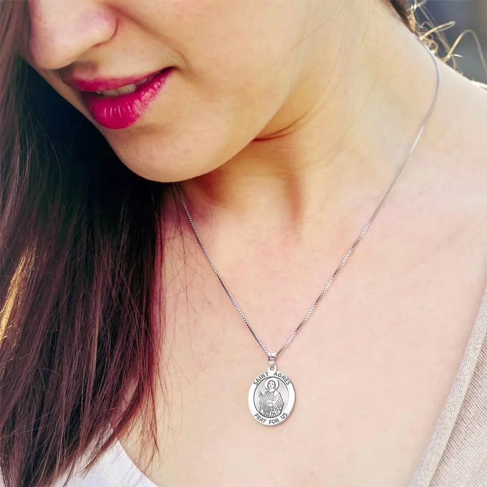 PicturesOnGold.com Saint Agnes of Rome Oval Religious Medal - 14K Yellow or White Gold, or Sterling Silver