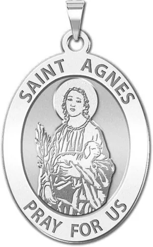 PicturesOnGold.com Saint Agnes of Rome Oval Religious Medal - 14K Yellow or White Gold, or Sterling Silver