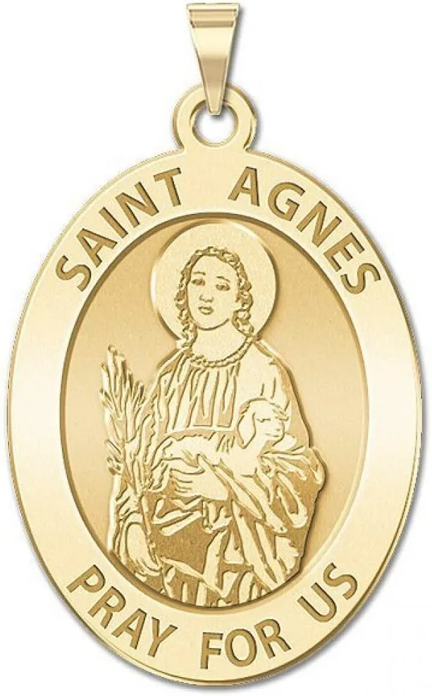 PicturesOnGold.com Saint Agnes of Rome Oval Religious Medal - 14K Yellow or White Gold, or Sterling Silver