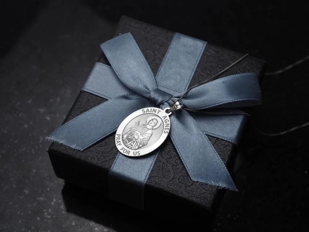 PicturesOnGold.com Saint Agnes of Rome Oval Religious Medal - 14K Yellow or White Gold, or Sterling Silver