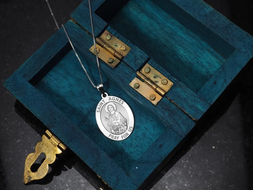 PicturesOnGold.com Saint Agnes of Rome Oval Religious Medal - 14K Yellow or White Gold, or Sterling Silver