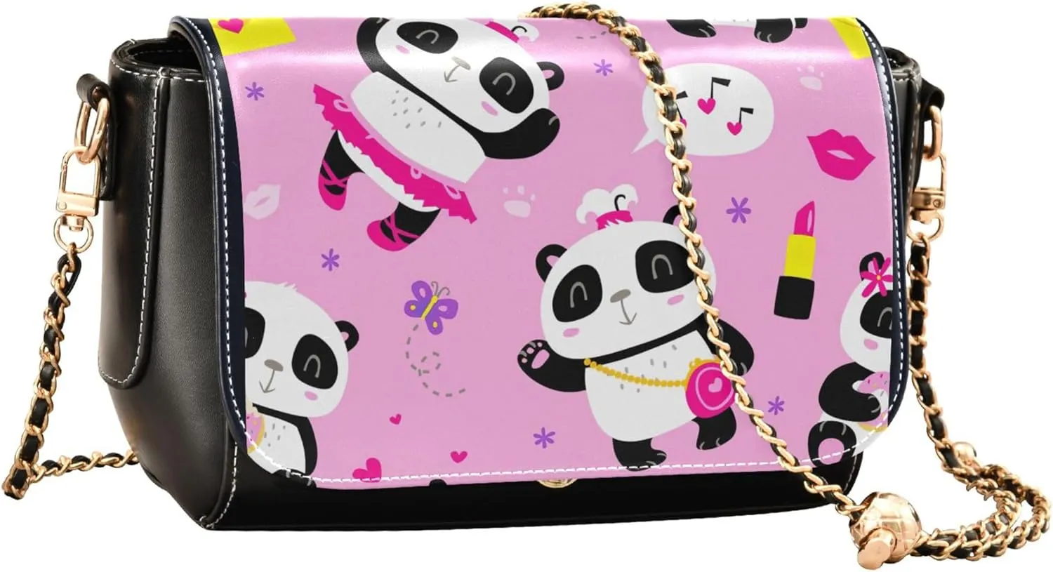 Pink Horse Heart Crossbody Bags for Women Pattern Leather Shoulder Bags Wallet Handbag with Chain Strap