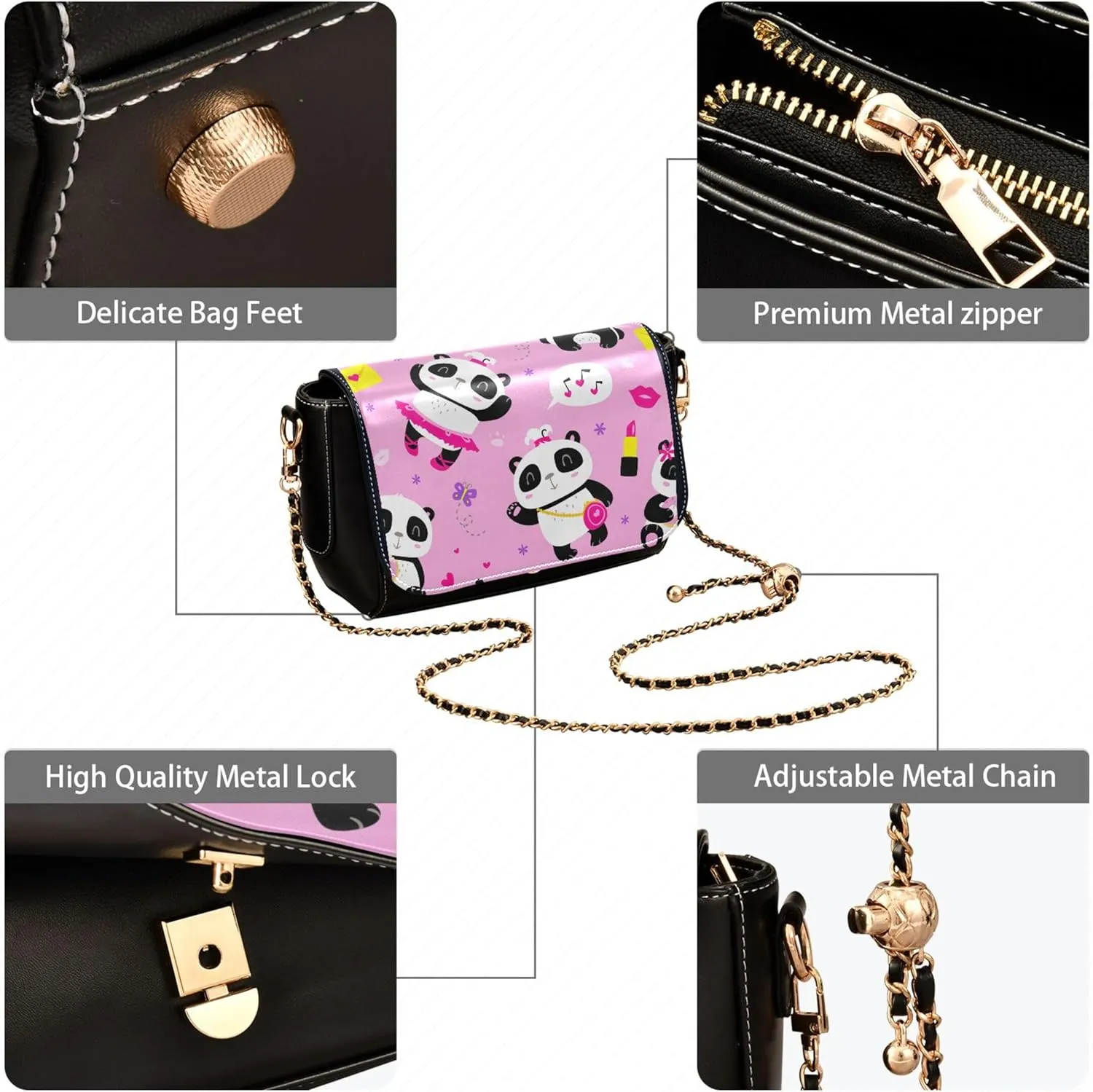 Pink Horse Heart Crossbody Bags for Women Pattern Leather Shoulder Bags Wallet Handbag with Chain Strap