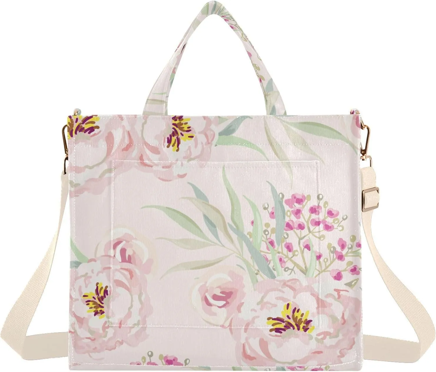 Pink Peony Flowers with Leaves Women's Tote Handbags Top Handle Satchel Shoulder Bag Crossbody Bag for Office Travel